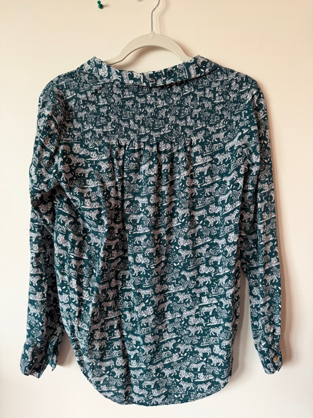 Maeve Navy Button-Down Shirt with Cream Animal Print - Picture 4 of 5